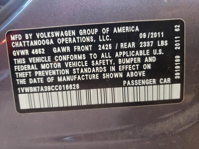 2012 VOLKSWAGEN PASSAT SE 1VWBN7A39CC016628