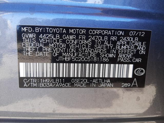 2012 LEXUS IS 250 JTHBF5C20C5181186
