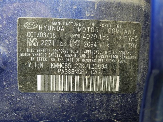 2019 HYUNDAI IONIQ LIMI KMHC85LC7KU120894