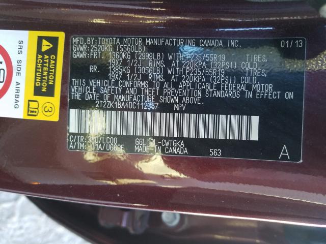 2013 LEXUS RX 350 2T2ZK1BA4DC112367