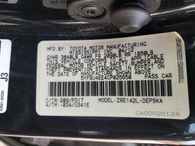 2012 TOYOTA COROLLA BA 5YFBU4EE4CP025650