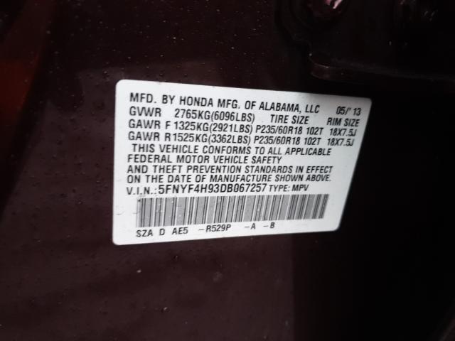 2013 HONDA PILOT TOUR 5FNYF4H93DB067257