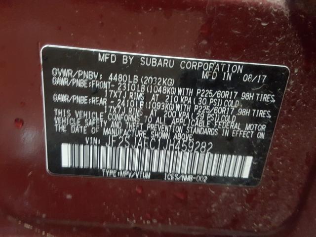 2018 SUBARU FORESTER 2 JF2SJAEC1JH459282