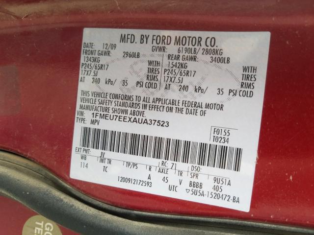 2010 FORD EXPLORER E 1FMEU7EEXAUA37523