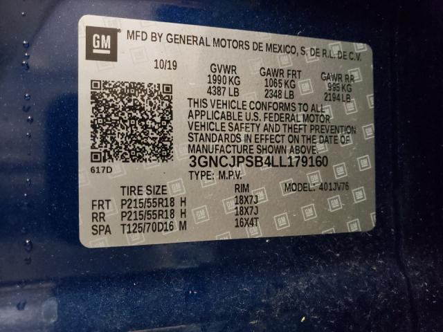 2020 CHEVROLET TRAX 1LT 3GNCJPSB4LL179160