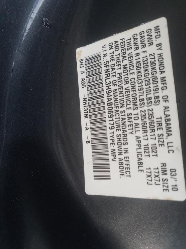 2010 HONDA ODYSSEY TO 5FNRL3H94AB069179