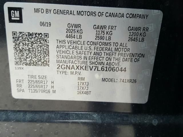2020 CHEVROLET EQUINOX LT 2GNAXKEV7L6106044