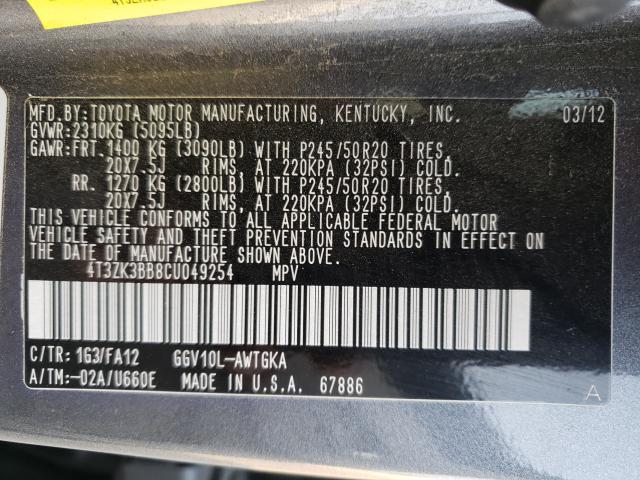 2012 TOYOTA VENZA LE 4T3ZK3BB8CU049254