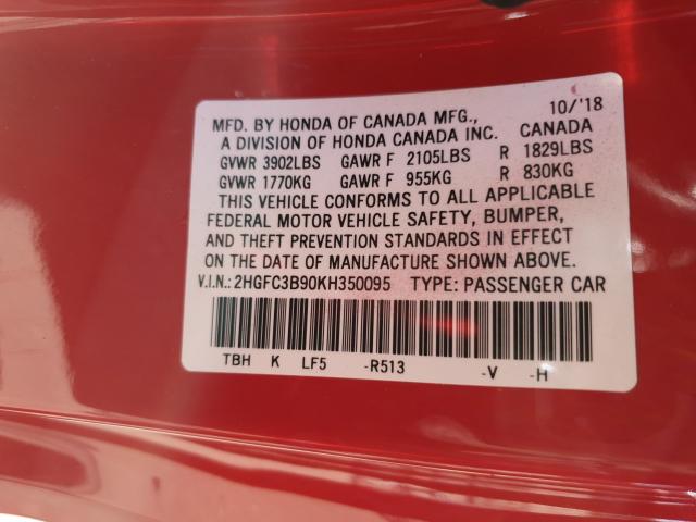 2019 HONDA CIVIC TOUR 2HGFC3B90KH350095