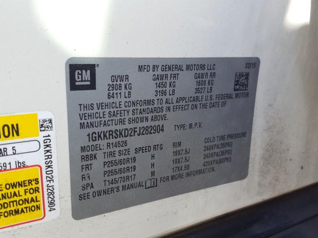 2015 GMC ACADIA SLT 1GKKRSKD2FJ282904