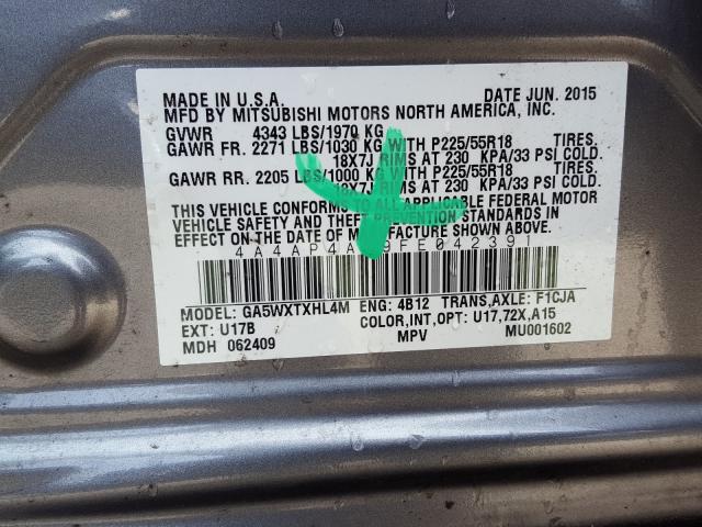 2015 MITSUBISHI OUTLANDER 4A4AP4AW9FE042391