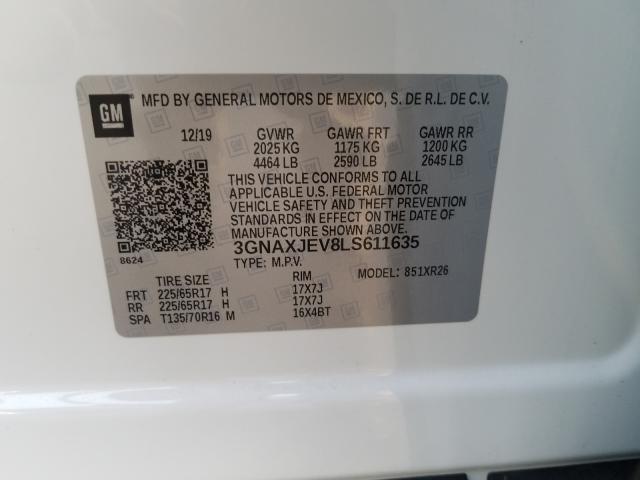 2020 CHEVROLET EQUINOX LT 3GNAXJEV8LS611635