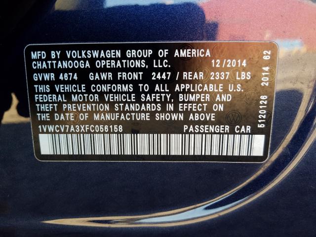 2015 VOLKSWAGEN PASSAT SEL 1VWCV7A3XFC056158