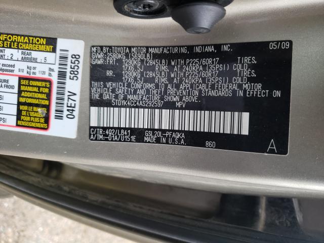 2010 TOYOTA SIENNA XLE 5TDYK4CC4AS292597