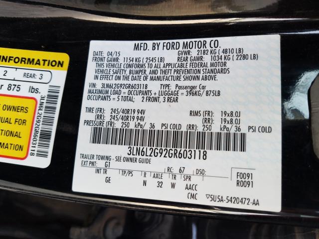 2016 LINCOLN MKZ 3LN6L2G92GR603118