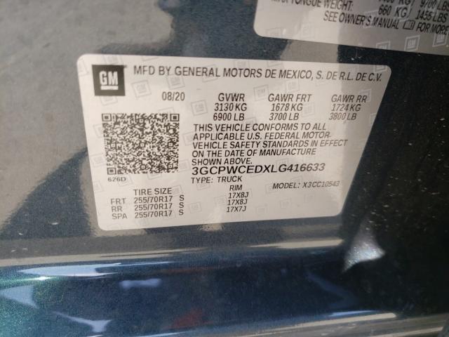 2020 CHEVROLET SILVERADO 3GCPWCEDXLG416633