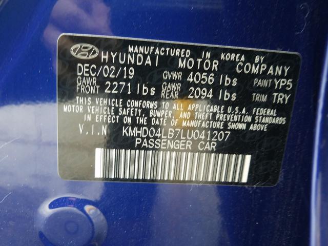 2020 HYUNDAI ELANTRA SP KMHD04LB7LU041207