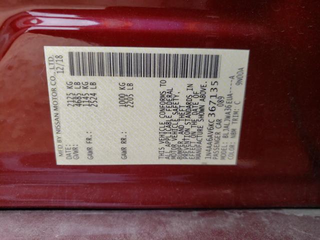 2019 NISSAN MAXIMA S 1N4AA6AV6KC367135