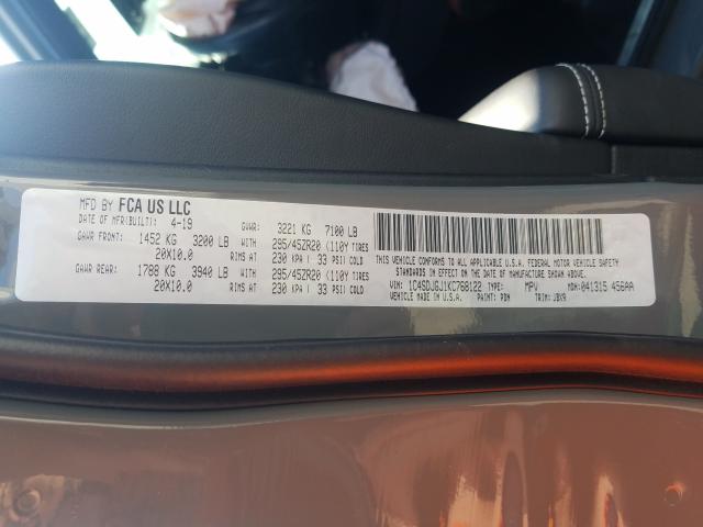 2019 DODGE DURANGO SR 1C4SDJGJ1KC768122