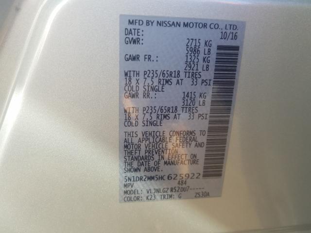 2017 NISSAN PATHFINDER 5N1DR2MM5HC625922