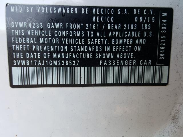 2016 VOLKSWAGEN JETTA SPOR 3VWB17AJ1GM236537