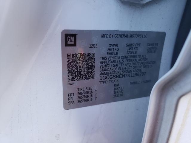 2019 CHEVROLET COLORADO 1GCGSBEN7K1196797