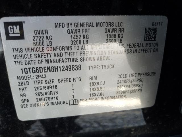 2017 GMC CANYON SLT 1GTG6DEN8H1249838