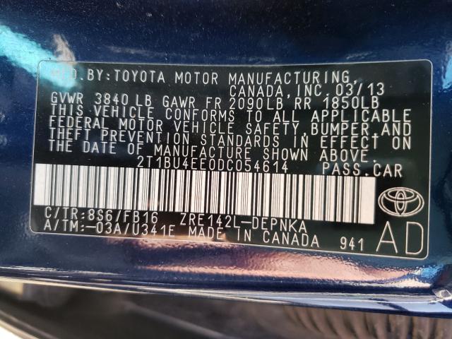 2013 TOYOTA COROLLA BA 2T1BU4EE0DC054614