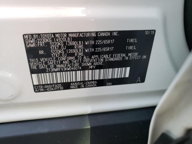 2019 TOYOTA RAV4 XLE 2T3RWRFV3KW046014