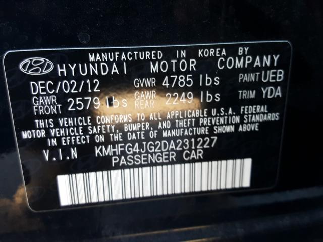 2013 HYUNDAI AZERA KMHFG4JG2DA231227