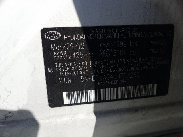 2012 HYUNDAI SONATA GLS 5NPEB4AC4CH502260