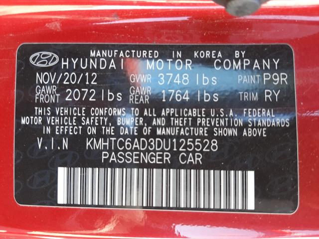 2013 HYUNDAI VELOSTER KMHTC6AD3DU125528