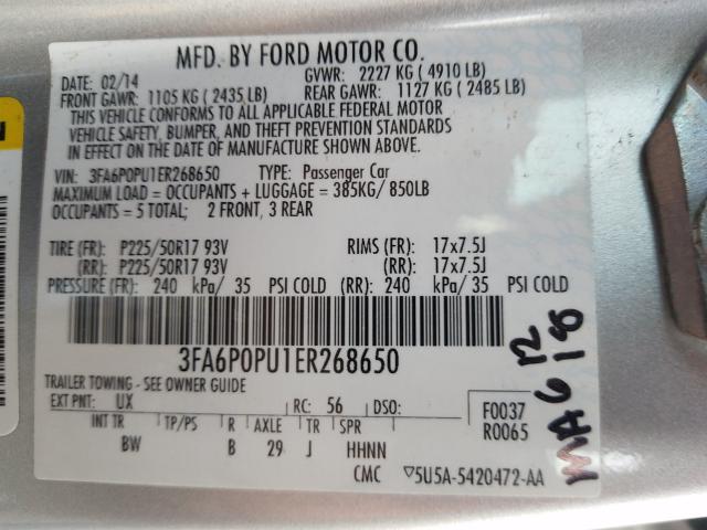 2014 FORD FUSION SE 3FA6P0PU1ER268650