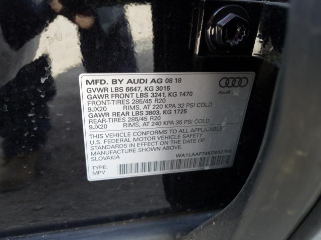 VIN WA1LAAF74KD002795 2019 Audi Q7, Premium Plus no.10