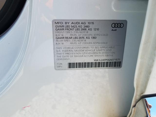 2016 AUDI Q5 PREMIUM WA1L2AFP0GA071571