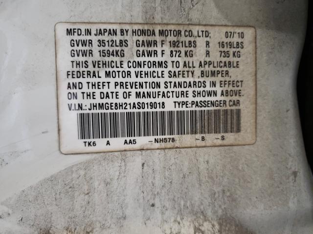 2010 HONDA FIT JHMGE8H21AS019018