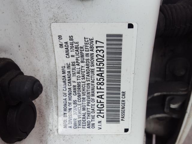 2010 HONDA CIVIC EX 2HGFA1F85AH502317
