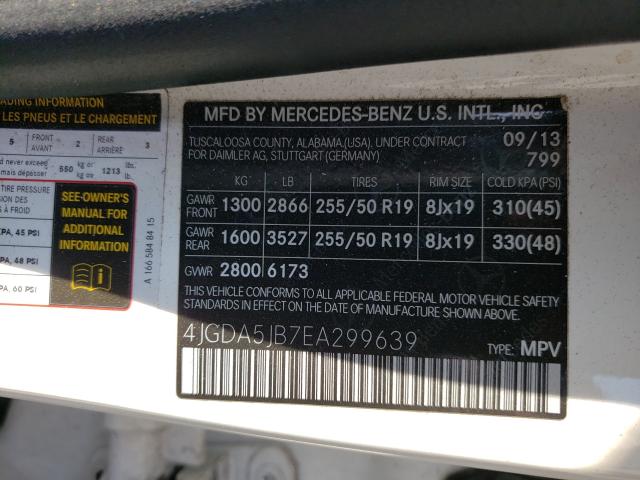 2014 MERCEDES-BENZ ML 350 4JGDA5JB7EA299639