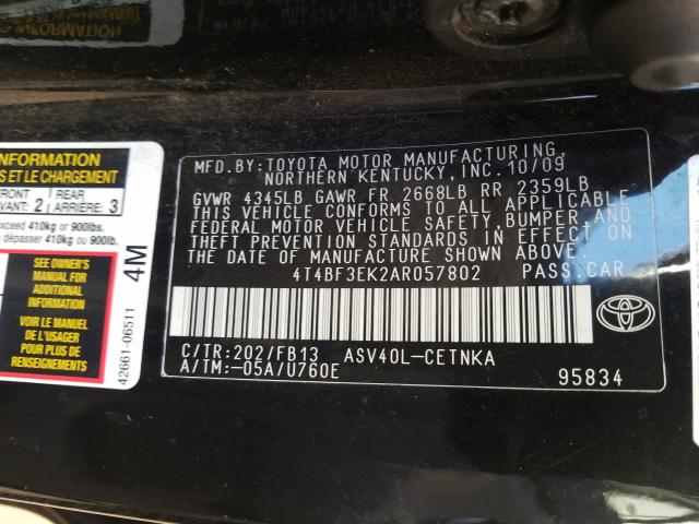 2010 TOYOTA CAMRY BASE 4T4BF3EK2AR057802