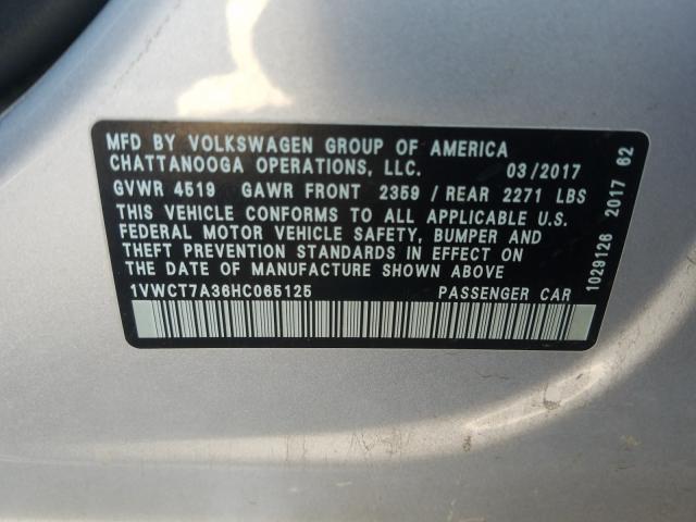 2017 VOLKSWAGEN PASSAT SEL 1VWCT7A36HC065125