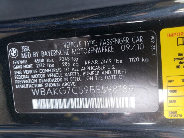 2011 BMW 335 I WBAKG7C59BE598189