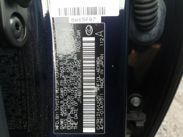 2010 LEXUS HS 250H JTHBB1BA0A2017495