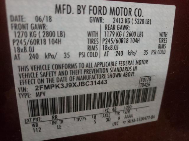 2018 FORD EDGE SEL 2FMPK3J9XJBC31443