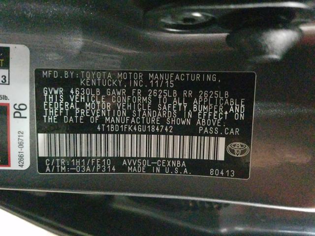 2016 TOYOTA CAMRY HYBR 4T1BD1FK4GU184742