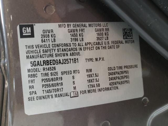 2010 BUICK ENCLAVE 5GALRBED9AJ257181