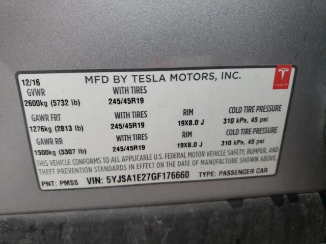 2016 TESLA MODEL S 5YJSA1E27GF176660