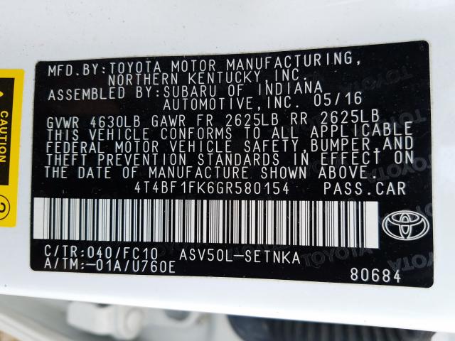 2016 TOYOTA CAMRY LE 4T4BF1FK6GR580154