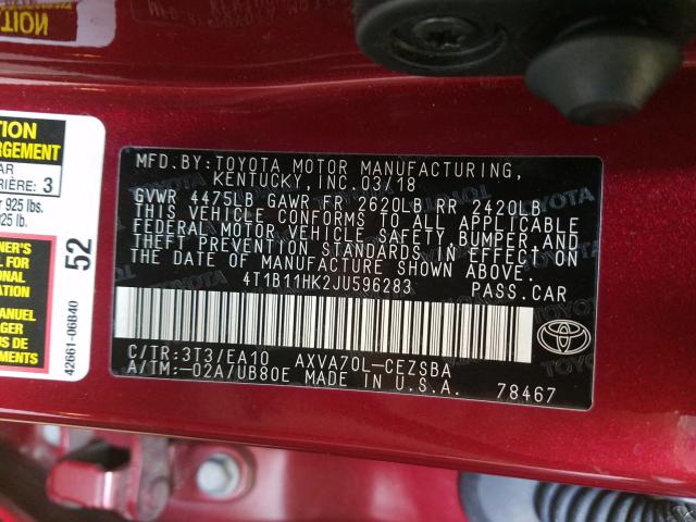 2018 TOYOTA CAMRY L 4T1B11HK2JU596283