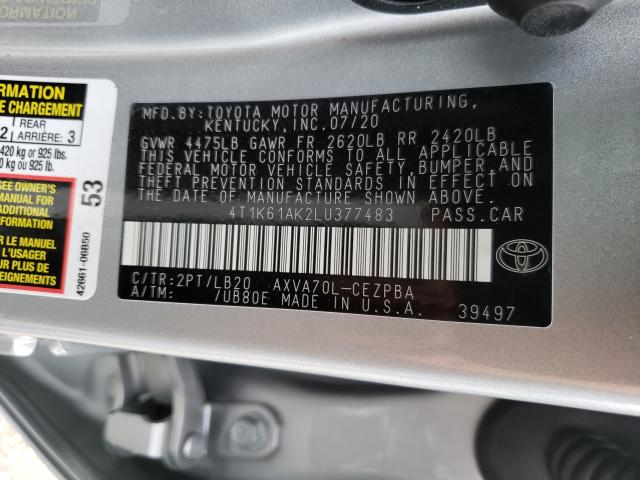 2020 TOYOTA CAMRY XSE 4T1K61AK2LU377483