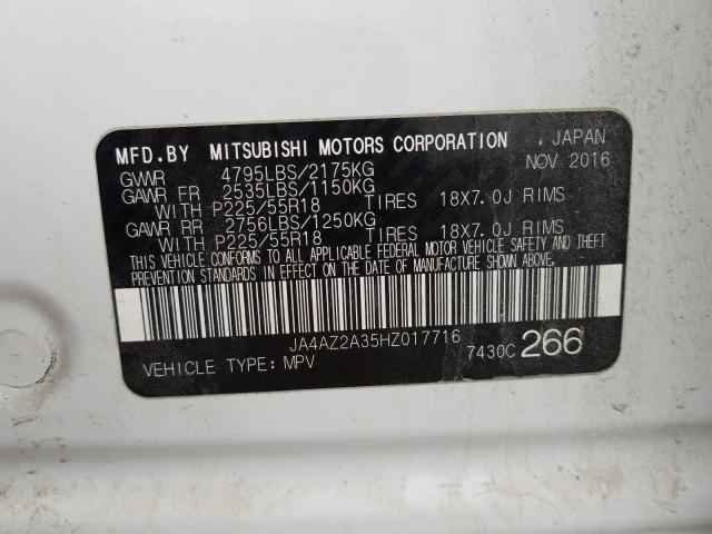 2017 MITSUBISHI OUTLANDER JA4AZ2A35HZ017716